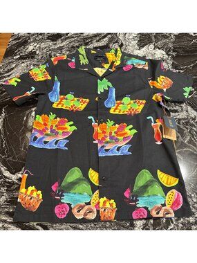 Roark Gonzo Tahiti Treat SS Woven Shirt Black Mens Size Medium NWT $75